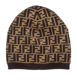 Fendi Zucca Beanie, Wool, Brown/Beige, 3*